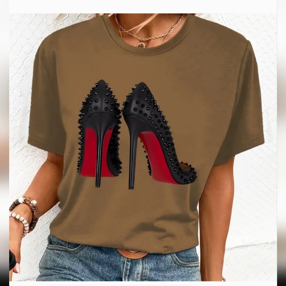 Boutique women high heel t shirt.